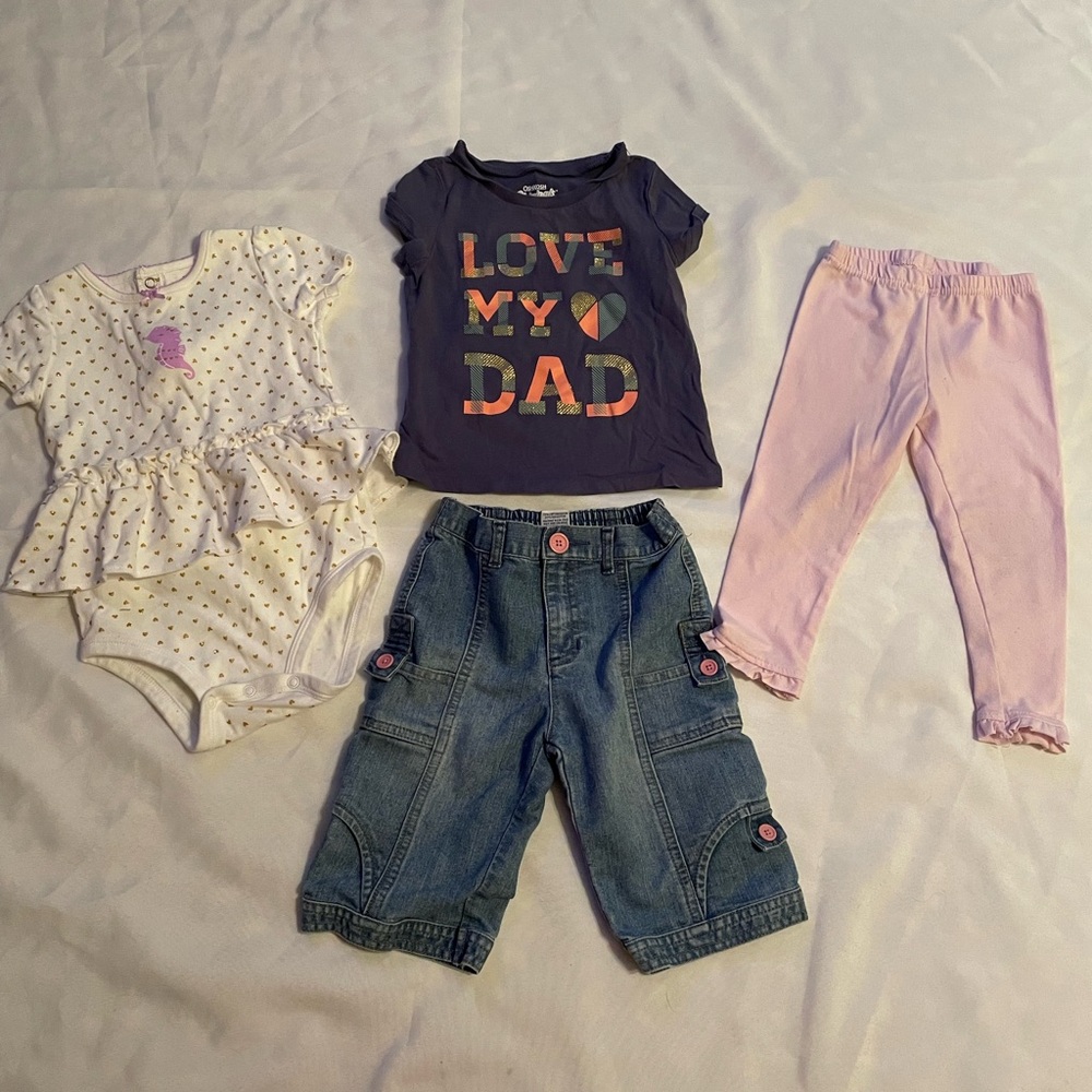 Charming Kids Set with Polka Dot Onesie and Graphic‎ Tee, Size 24 Months